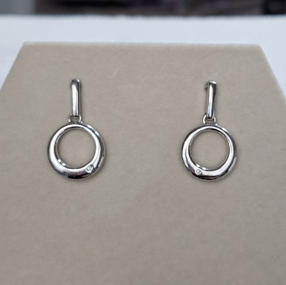 Jewelry - Vintage 925 Silver Circle Drop Earrings with Diamonds